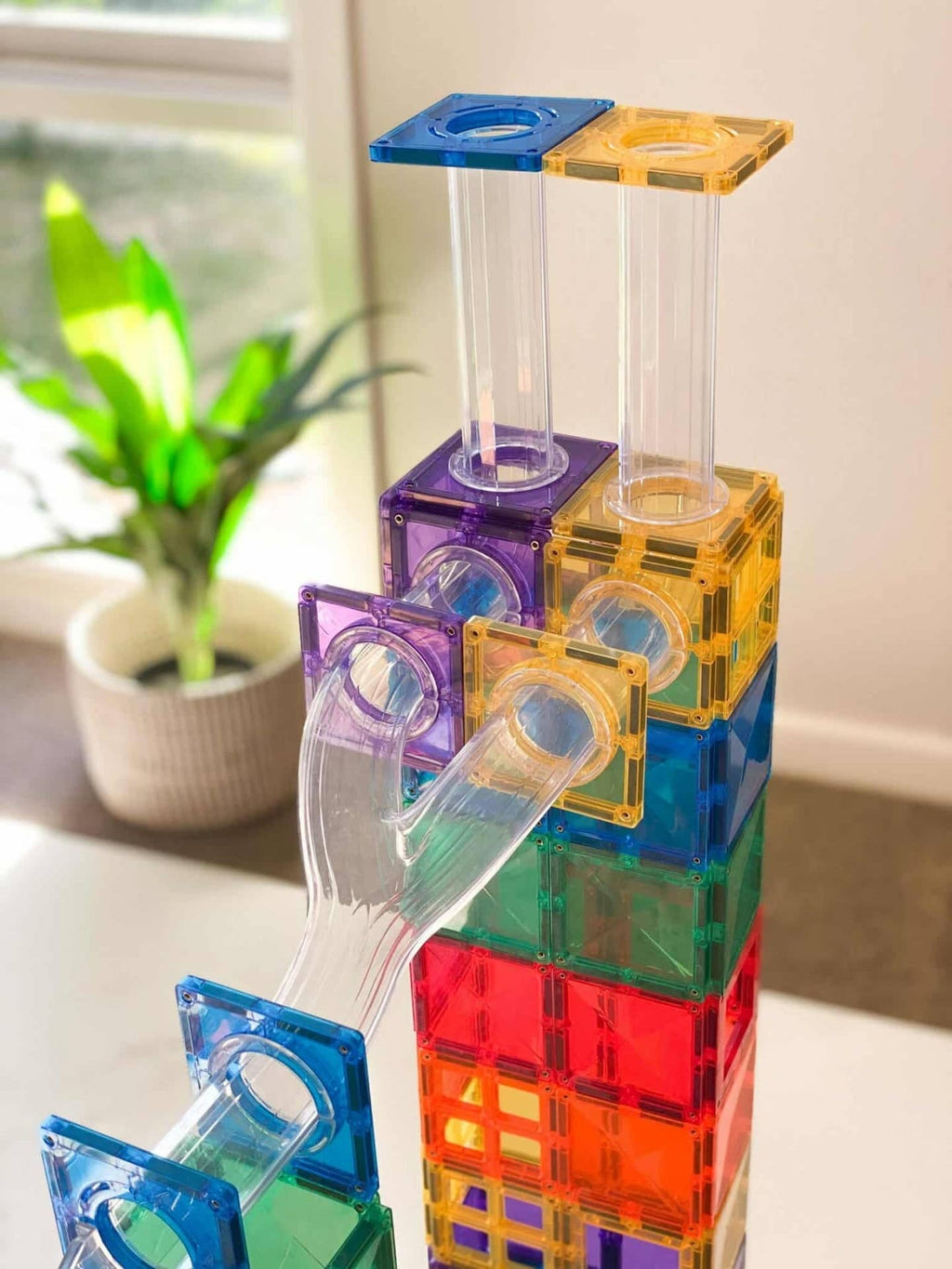 CONNETIX Magnetic Tiles Rainbow Ball Run Pack, 92 Pieces