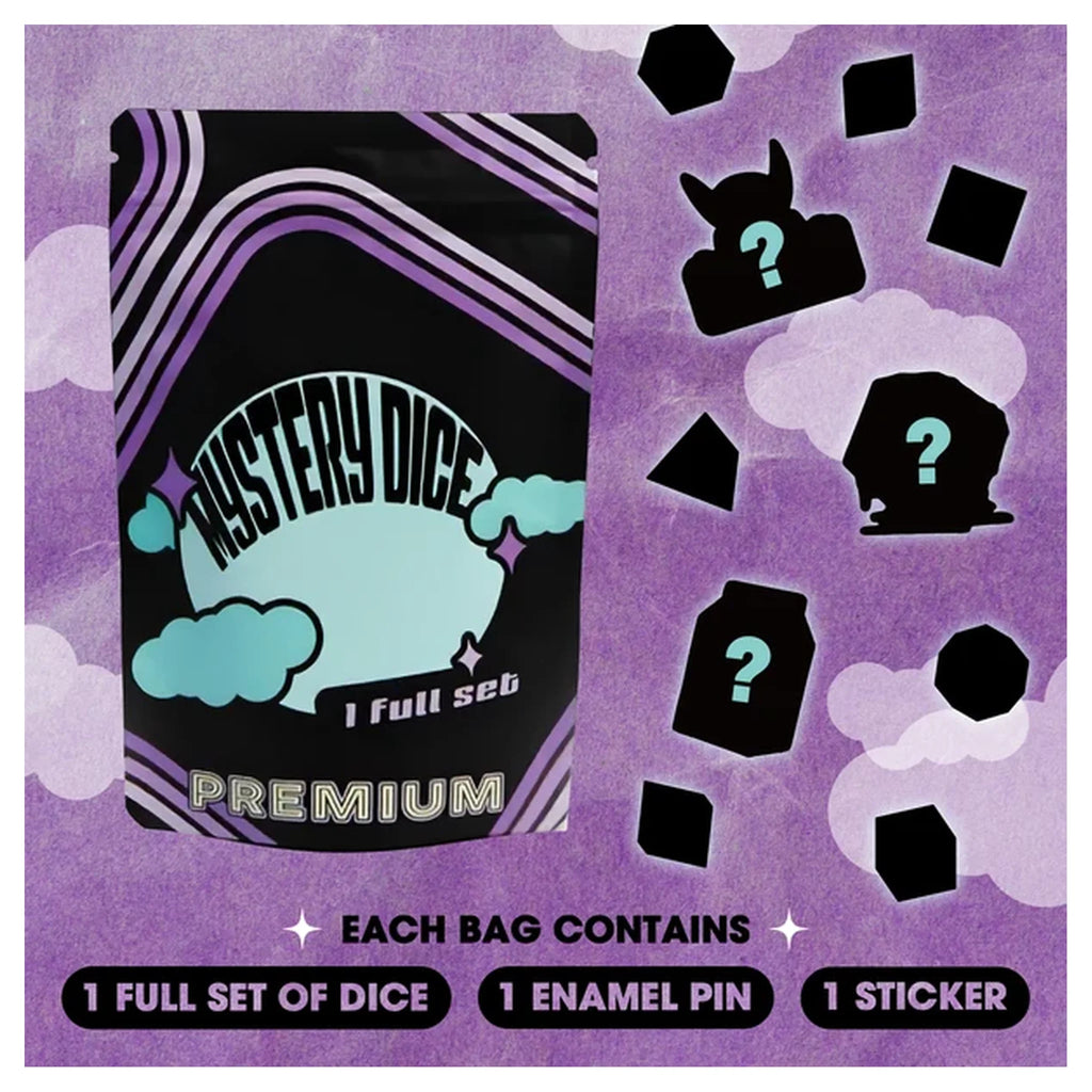 Premium Mystery Dice - A Full Set of Dice Plus Pin and Sticker