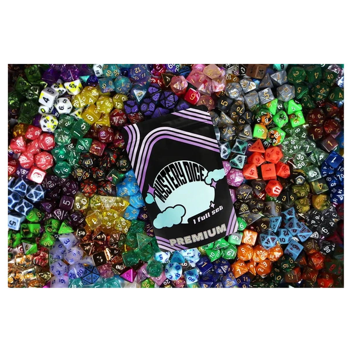 Premium Mystery Dice - A Full Set of Dice Plus Pin and Sticker